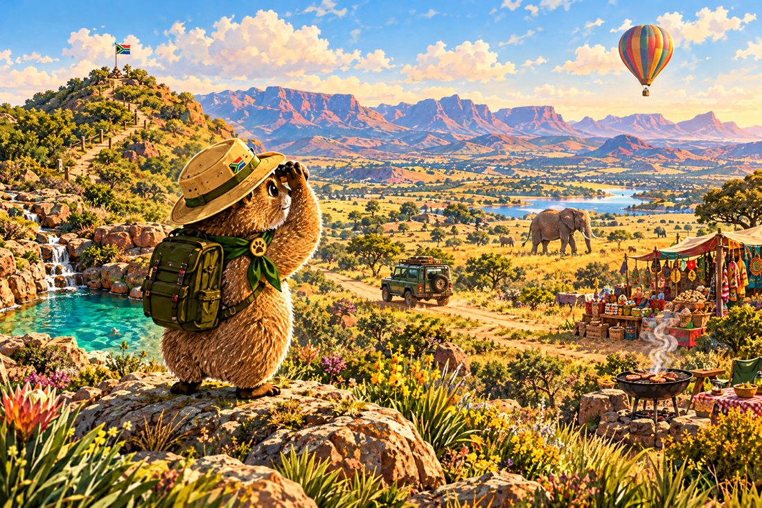 Rekkie the scout surveying his Highveld adventures — rock pools, trails, 4x4, wildlife, markets and braais